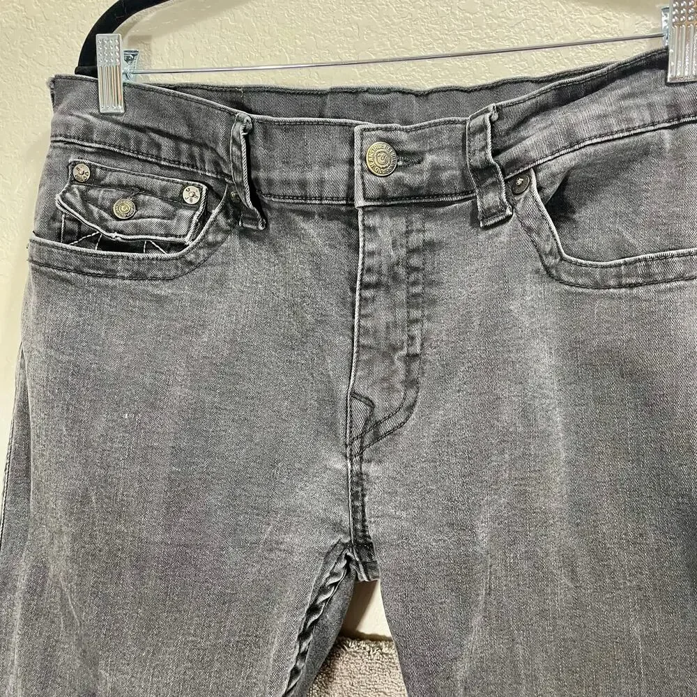 True Religion Rocco Jeans Flap Back Relaxed Skinny Fit Gray Jean Men's Size 34